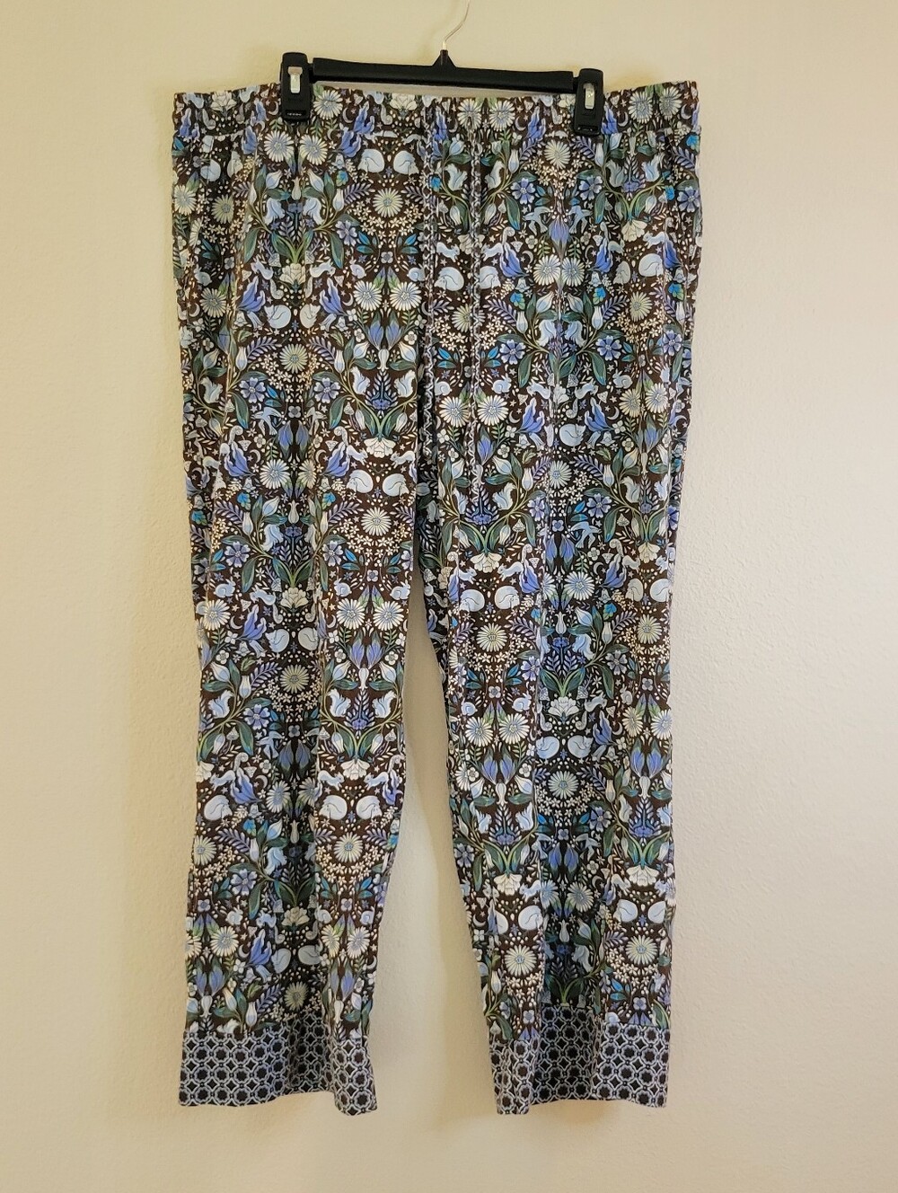 Vera Bradley Women's XXL Floral Cotton Pajama Pants Brown & Blue W Drawstring.